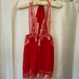 Victoria's Secret Red and White Lace Chemise